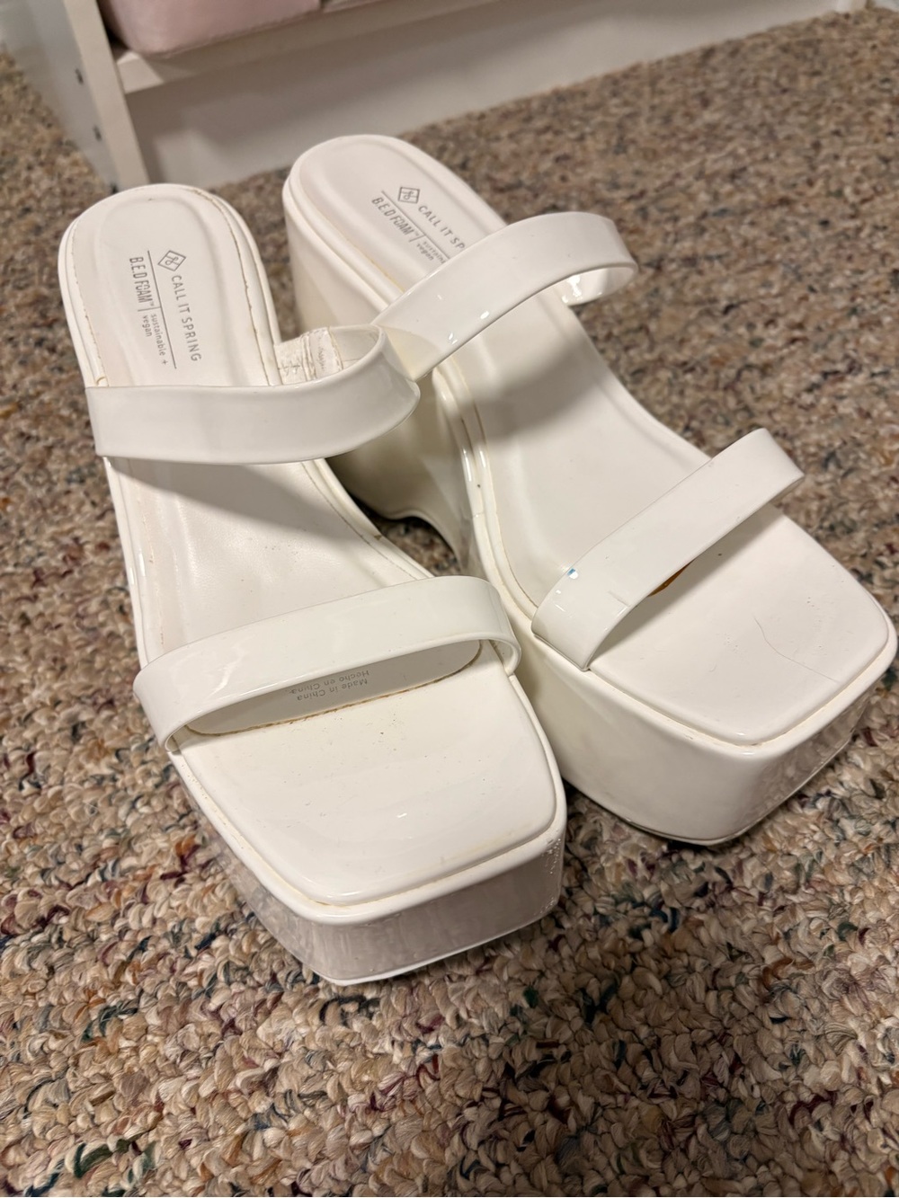 Call It Spring White Patent Platform Slide Heels
